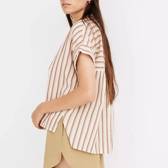 NWT Crinkle Cotton Lakeline Popover Shirt in Stripe - Size Large - Picture 4 of 10